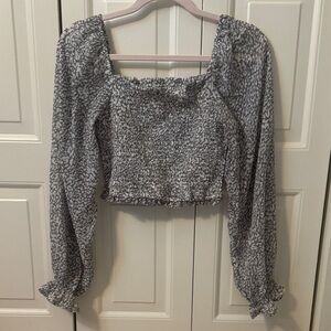 Women's Black and White Smocked Top